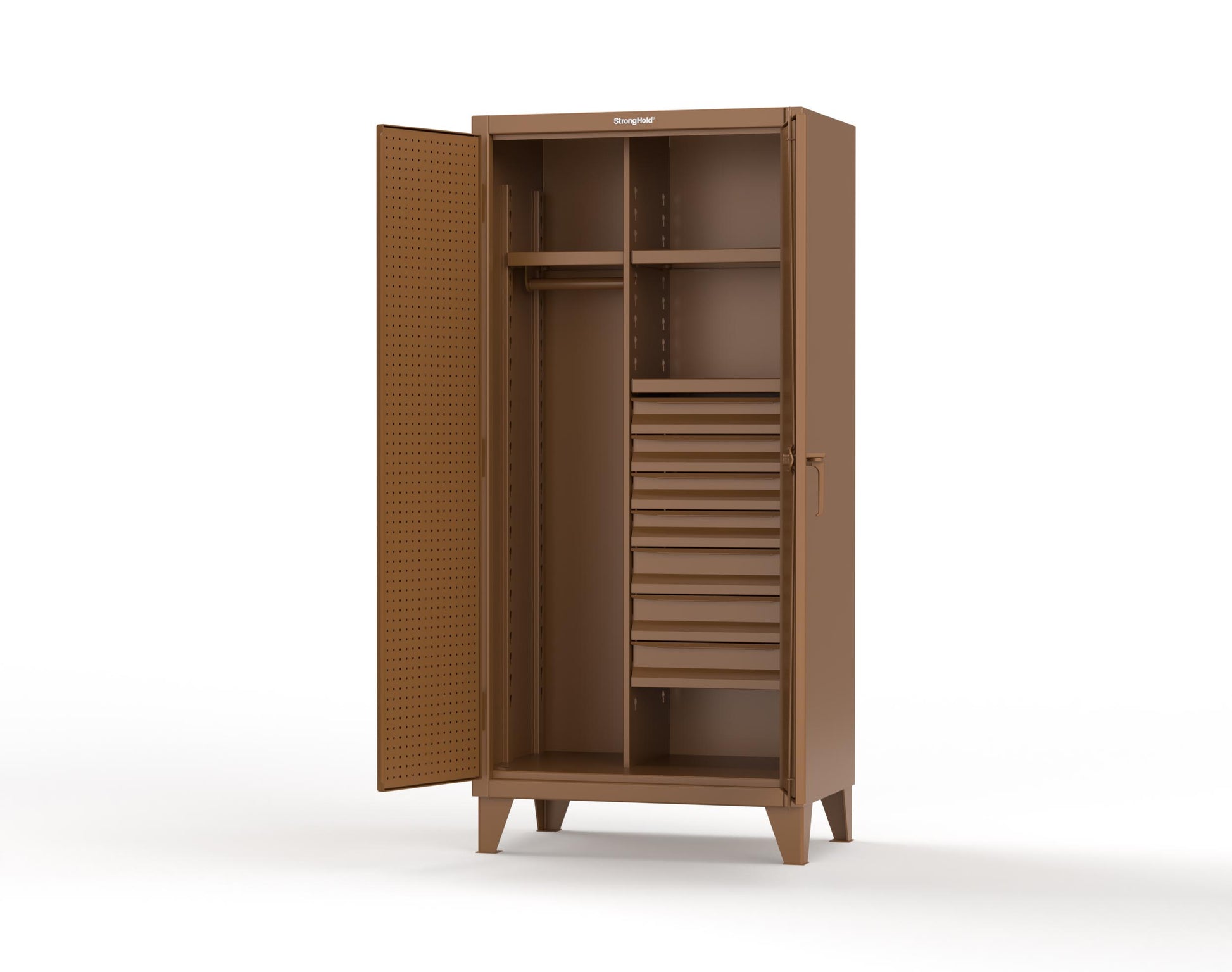 Extreme Duty 12 GA Uniform Cabinet with 7 Drawers, Pegboard, 3 Shelves - 36 In. W x 24 In. D x 78 In. H - 36-W-243-7DB-PB-8008
