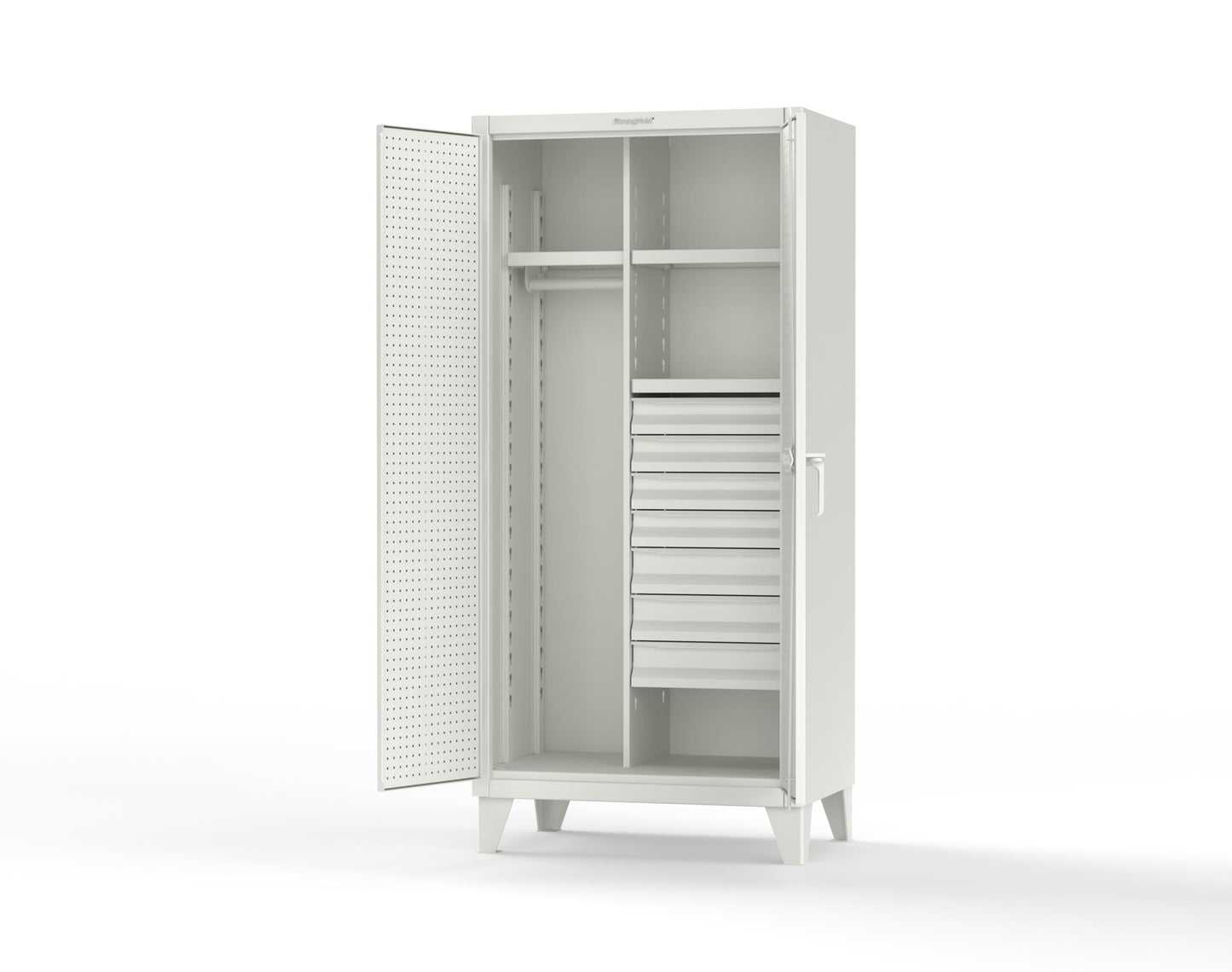 Extreme Duty 12 GA Uniform Cabinet with 7 Drawers, Pegboard, 3 Shelves - 36 In. W x 24 In. D x 78 In. H - 36-W-243-7DB-PB-9003