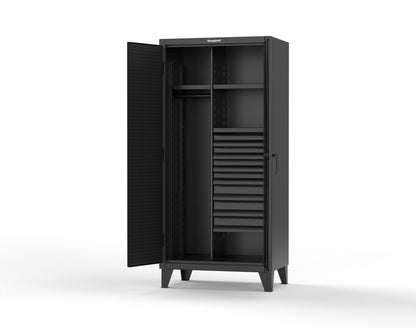 Extreme Duty 12 GA Uniform Cabinet with 7 Drawers, Pegboard, 3 Shelves - 36 In. W x 24 In. D x 78 In. H - 36-W-243-7DB-PB-9005