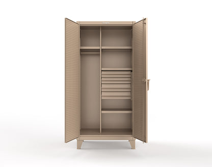 Extreme Duty 12 GA Uniform Cabinet with 4 Drawers, Pegboard, 4 Shelves - 36 In. W x 24 In. D x 78 In. H - 36-W-244-4DB-PB-1019