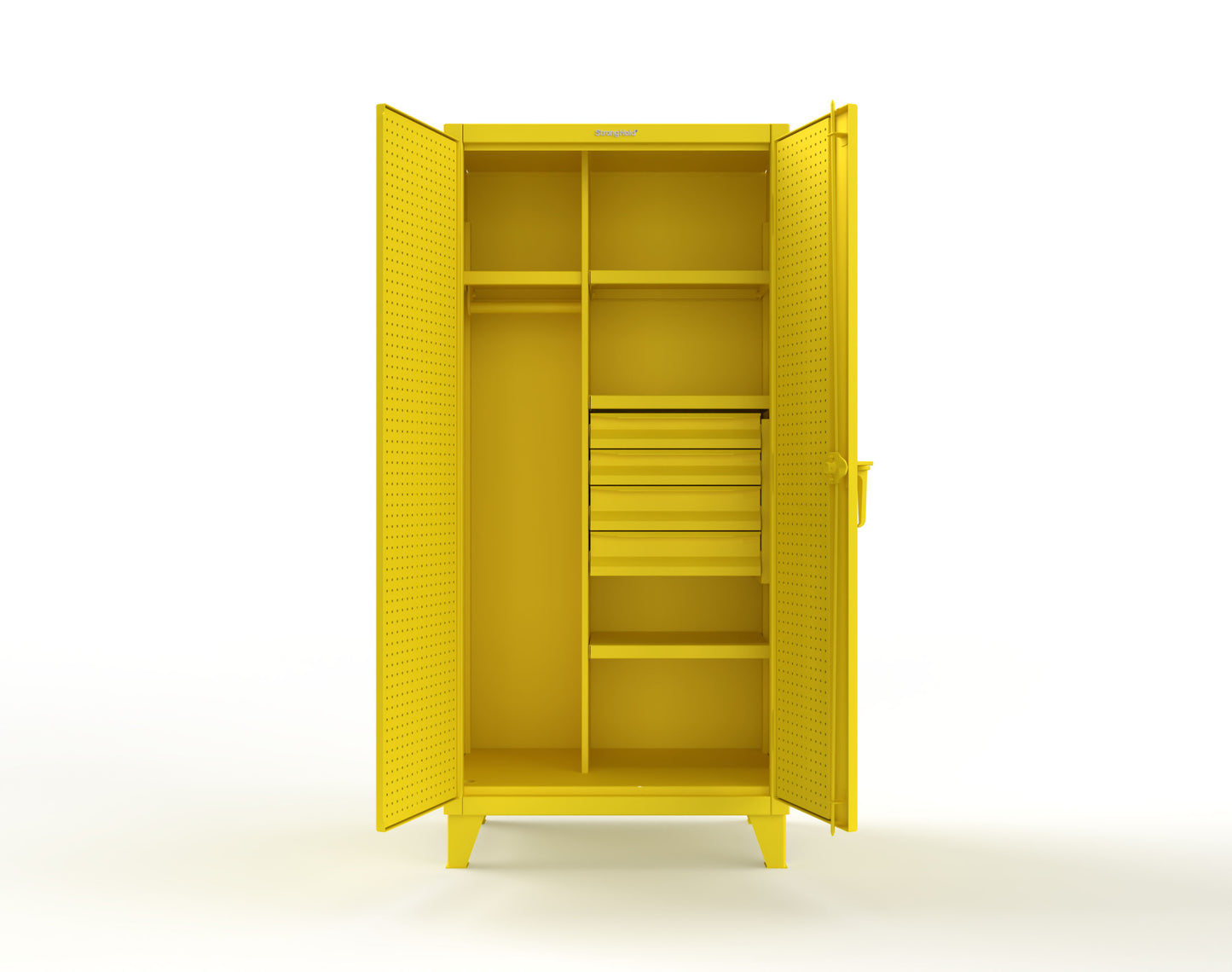 Extreme Duty 12 GA Uniform Cabinet with 4 Drawers, Pegboard, 4 Shelves - 36 In. W x 24 In. D x 78 In. H - 36-W-244-4DB-PB-1021