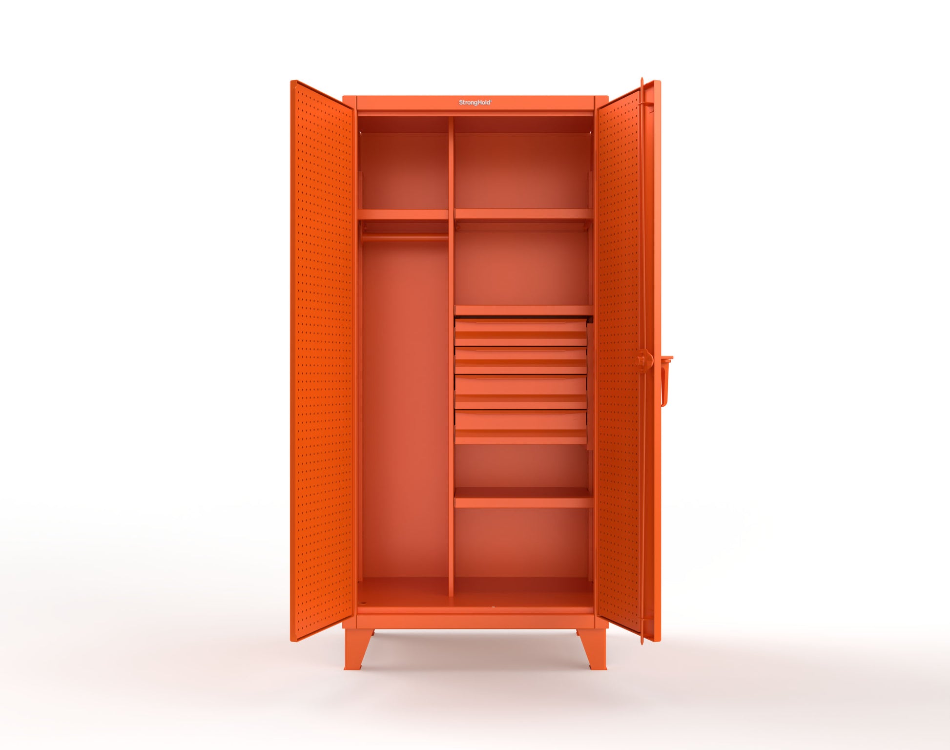Extreme Duty 12 GA Uniform Cabinet with 4 Drawers, Pegboard, 4 Shelves - 36 In. W x 24 In. D x 78 In. H - 36-W-244-4DB-PB-2009