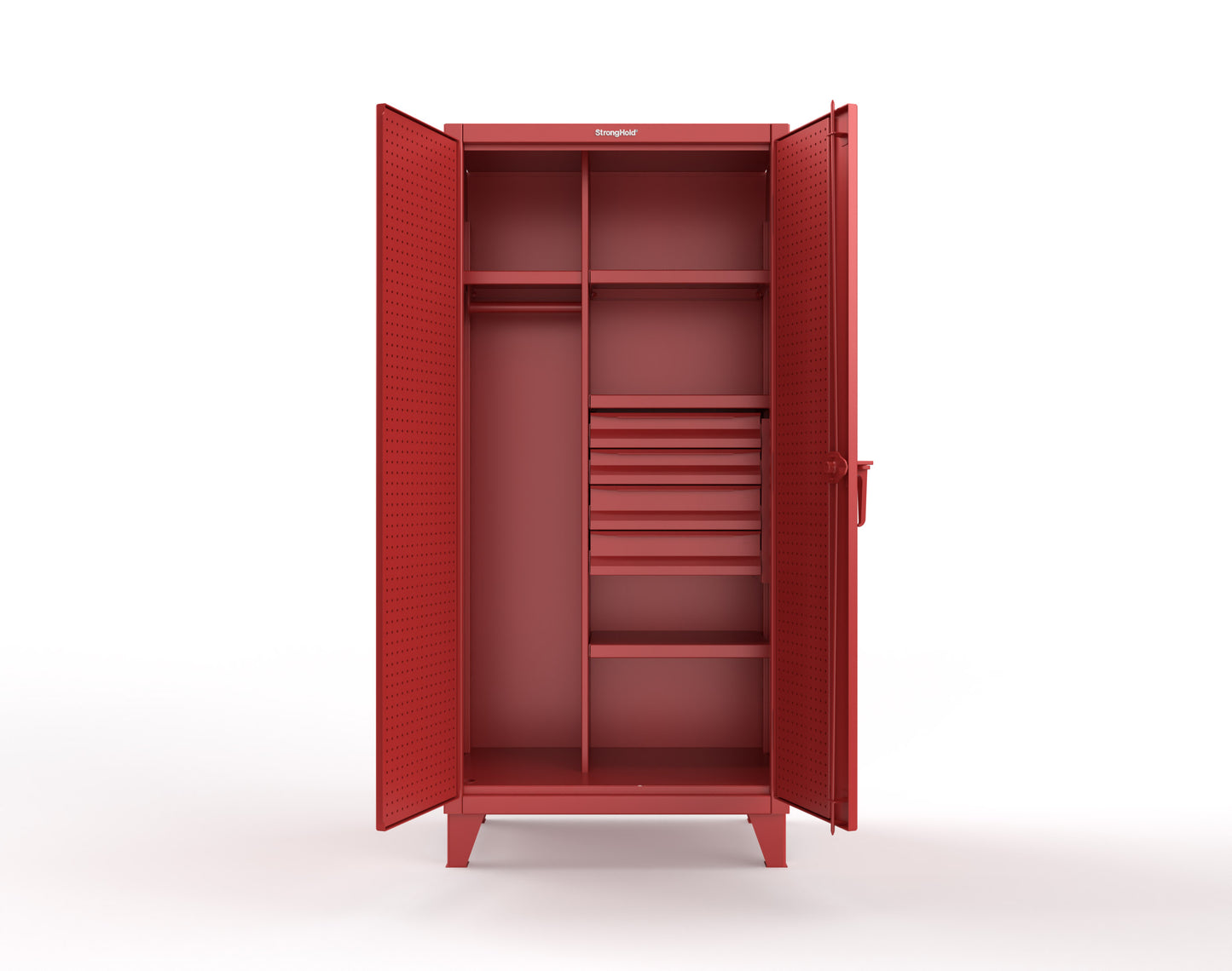 Extreme Duty 12 GA Uniform Cabinet with 4 Drawers, Pegboard, 4 Shelves - 36 In. W x 24 In. D x 78 In. H - 36-W-244-4DB-PB-3001
