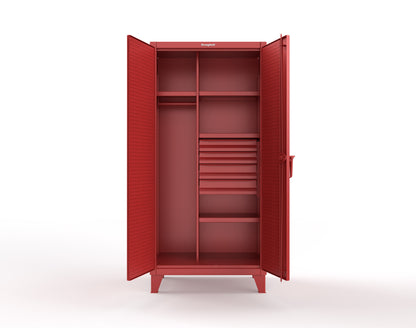 Extreme Duty 12 GA Uniform Cabinet with 4 Drawers, Pegboard, 4 Shelves - 36 In. W x 24 In. D x 78 In. H - 36-W-244-4DB-PB-3001