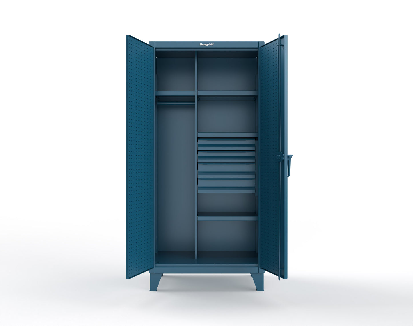 Extreme Duty 12 GA Uniform Cabinet with 4 Drawers, Pegboard, 4 Shelves - 36 In. W x 24 In. D x 78 In. H - 36-W-244-4DB-PB-5001