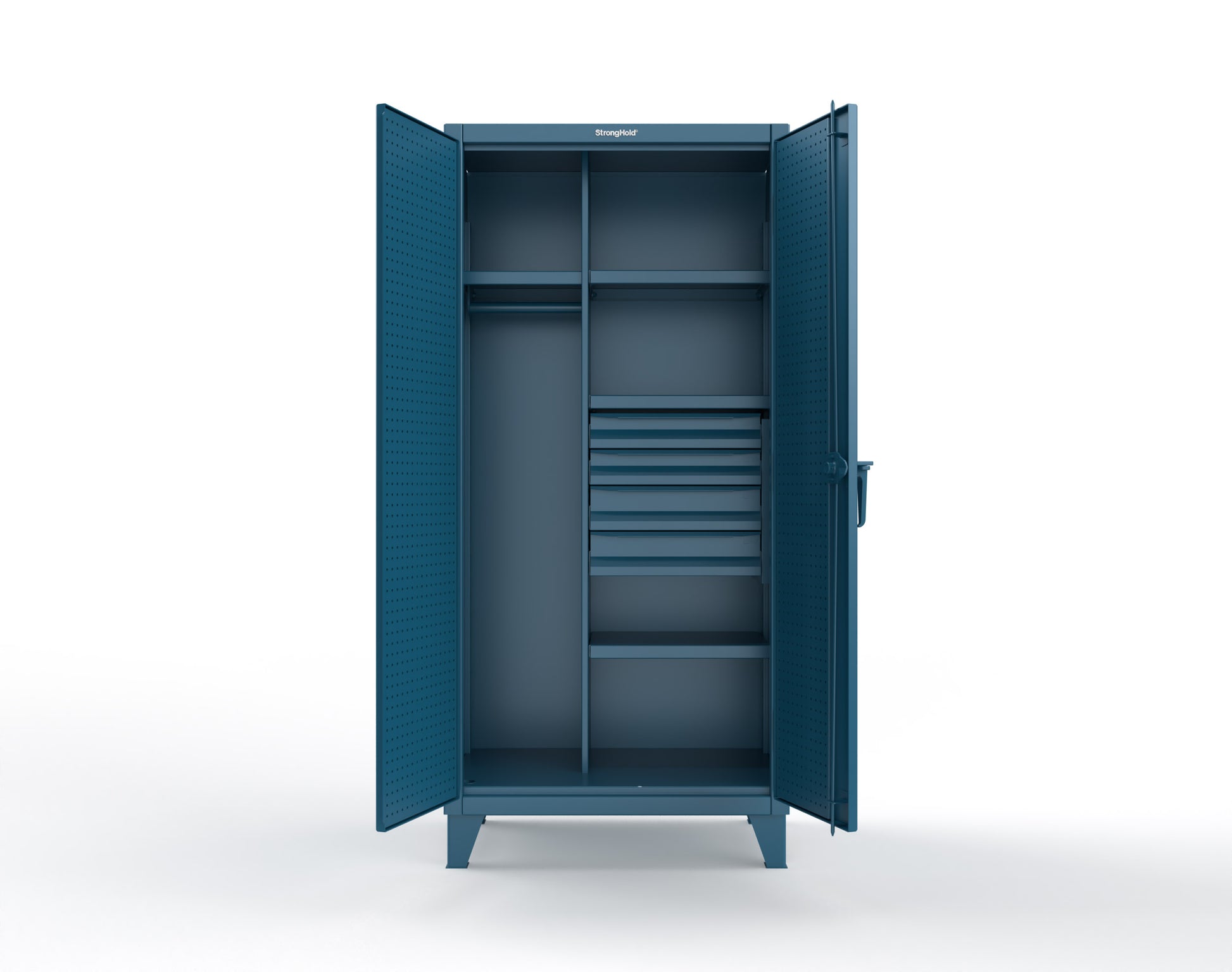 Extreme Duty 12 GA Uniform Cabinet with 4 Drawers, Pegboard, 4 Shelves - 36 In. W x 24 In. D x 78 In. H - 36-W-244-4DB-PB-5001