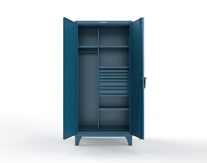 Extreme Duty 12 GA Uniform Cabinet with 4 Drawers, Pegboard, 4 Shelves - 36 In. W x 24 In. D x 78 In. H - 36-W-244-4DB-PB-5001