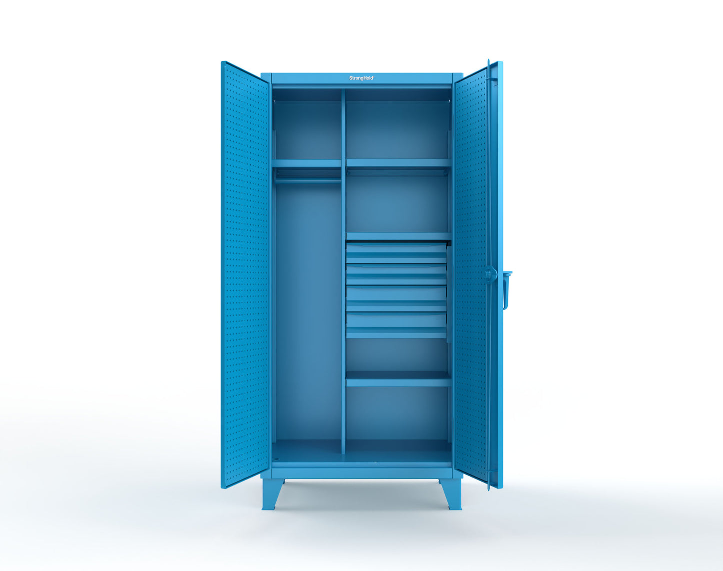 Extreme Duty 12 GA Uniform Cabinet with 4 Drawers, Pegboard, 4 Shelves - 36 In. W x 24 In. D x 78 In. H - 36-W-244-4DB-PB-5012