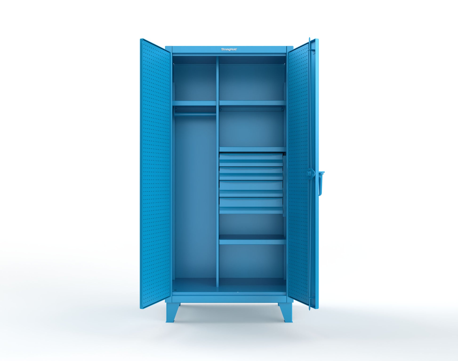 Extreme Duty 12 GA Uniform Cabinet with 4 Drawers, Pegboard, 4 Shelves - 36 In. W x 24 In. D x 78 In. H - 36-W-244-4DB-PB-5012