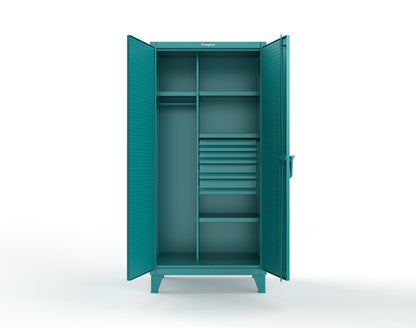 Extreme Duty 12 GA Uniform Cabinet with 4 Drawers, Pegboard, 4 Shelves - 36 In. W x 24 In. D x 78 In. H - 36-W-244-4DB-PB-5021