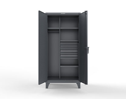 Extreme Duty 12 GA Uniform Cabinet with 4 Drawers, Pegboard, 4 Shelves - 36 In. W x 24 In. D x 78 In. H - 36-W-244-4DB-PB-7024