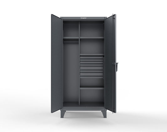 Extreme Duty 12 GA Uniform Cabinet with 4 Drawers, Pegboard, 4 Shelves - 36 In. W x 24 In. D x 78 In. H - 36-W-244-4DB-PB-7024