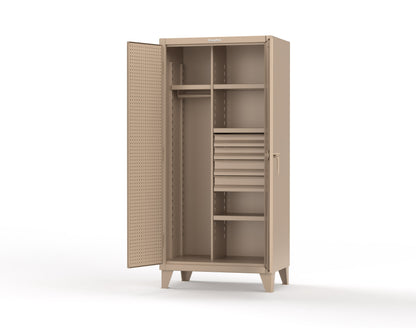 Extreme Duty 12 GA Uniform Cabinet with 4 Drawers, Pegboard, 4 Shelves - 36 In. W x 24 In. D x 78 In. H - 36-W-244-4DB-PB-1019