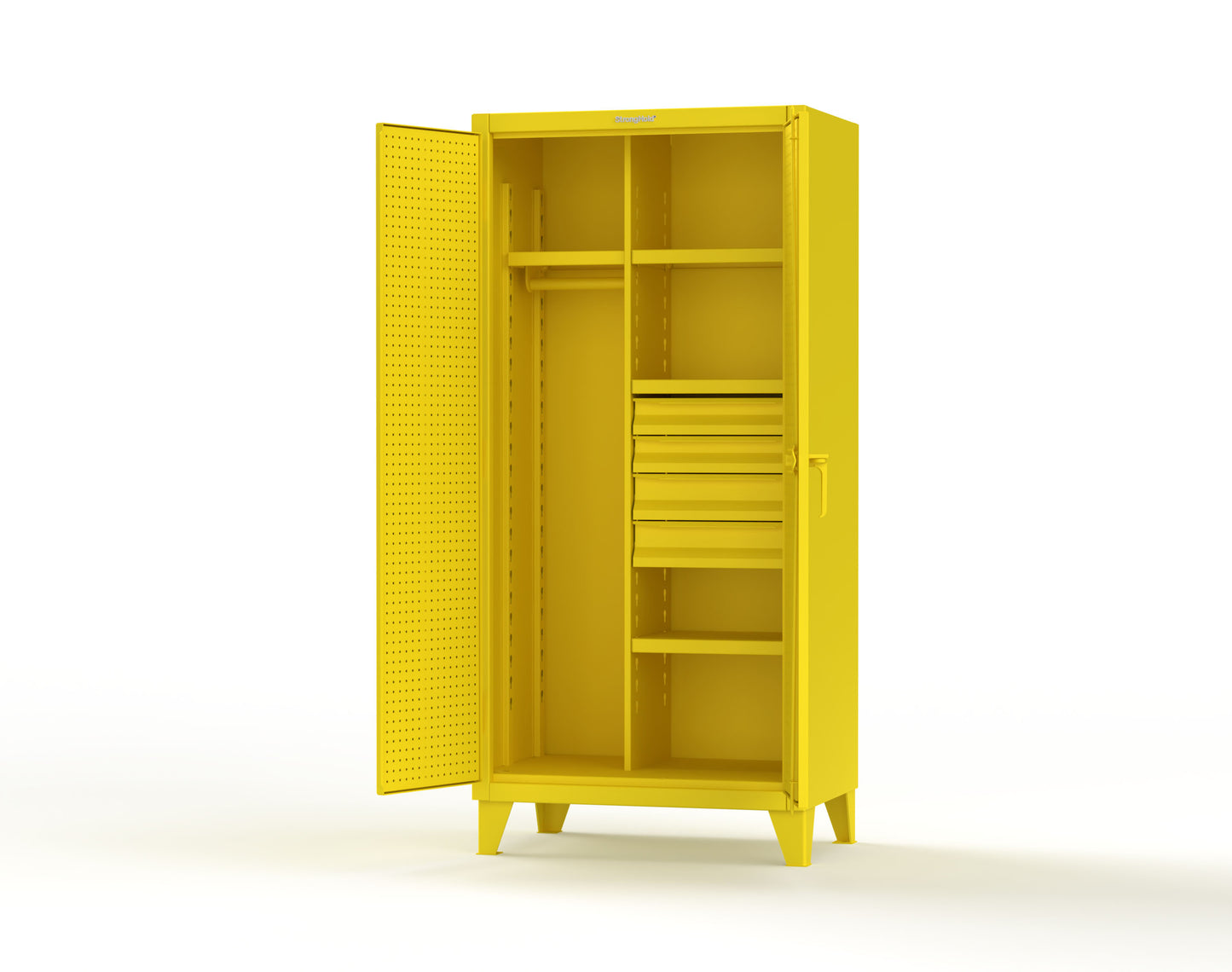Extreme Duty 12 GA Uniform Cabinet with 4 Drawers, Pegboard, 4 Shelves - 36 In. W x 24 In. D x 78 In. H - 36-W-244-4DB-PB-1021