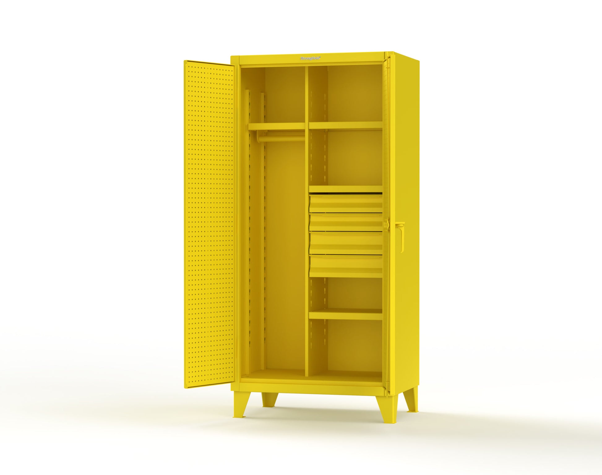 Extreme Duty 12 GA Uniform Cabinet with 4 Drawers, Pegboard, 4 Shelves - 36 In. W x 24 In. D x 78 In. H - 36-W-244-4DB-PB-1021