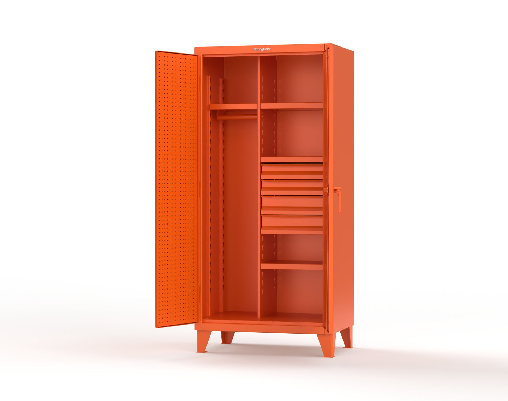 Extreme Duty 12 GA Uniform Cabinet with 4 Drawers, Pegboard, 4 Shelves - 36 In. W x 24 In. D x 78 In. H - 36-W-244-4DB-PB-2009