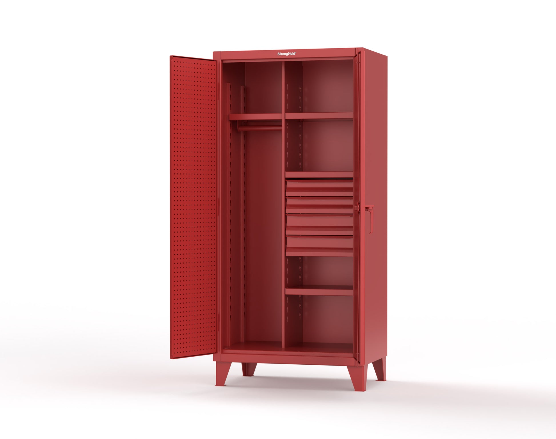 Extreme Duty 12 GA Uniform Cabinet with 4 Drawers, Pegboard, 4 Shelves - 36 In. W x 24 In. D x 78 In. H - 36-W-244-4DB-PB-3001
