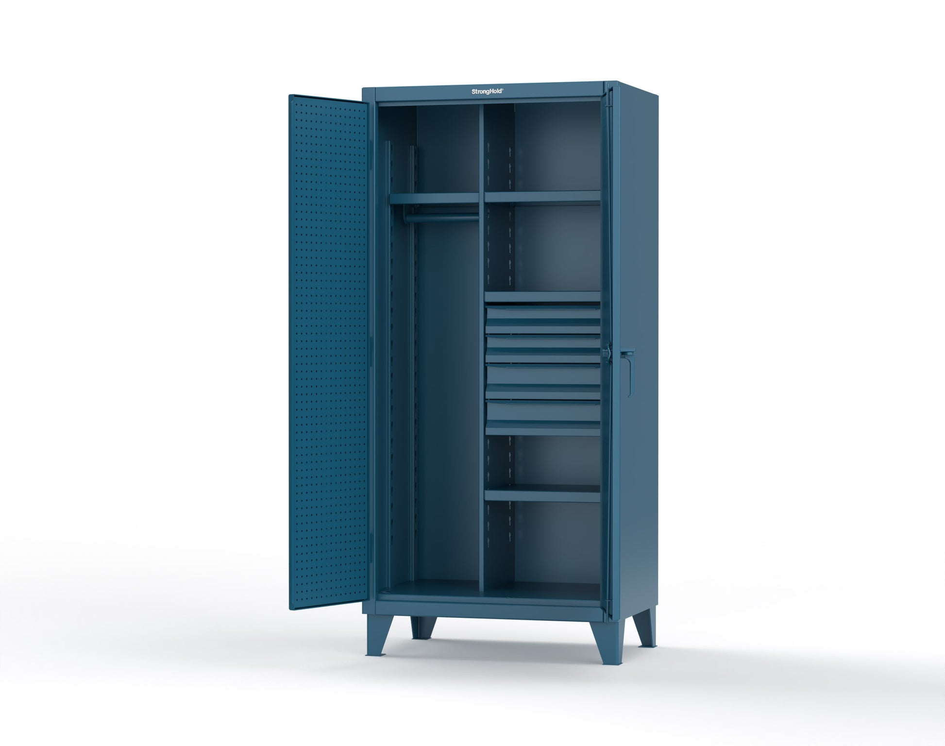Extreme Duty 12 GA Uniform Cabinet with 4 Drawers, Pegboard, 4 Shelves - 36 In. W x 24 In. D x 78 In. H - 36-W-244-4DB-PB-5001