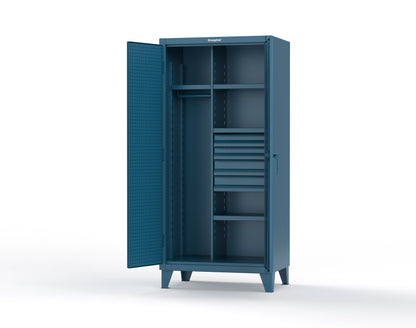 Extreme Duty 12 GA Uniform Cabinet with 4 Drawers, Pegboard, 4 Shelves - 36 In. W x 24 In. D x 78 In. H - 36-W-244-4DB-PB-5001