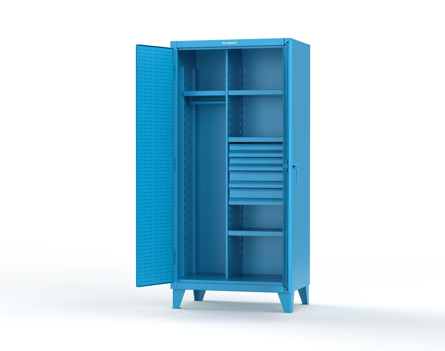 Extreme Duty 12 GA Uniform Cabinet with 4 Drawers, Pegboard, 4 Shelves - 36 In. W x 24 In. D x 78 In. H - 36-W-244-4DB-PB-5012