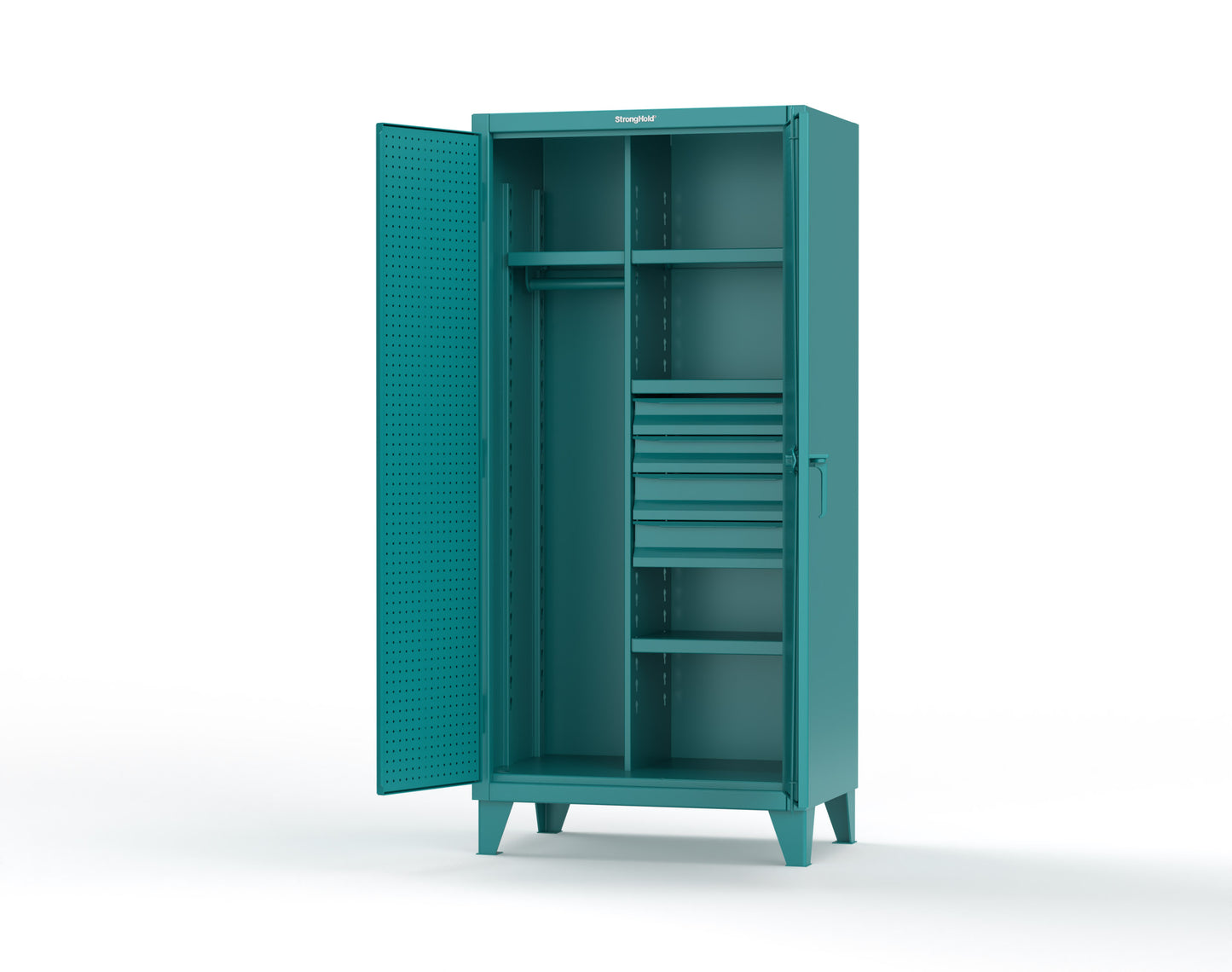 Extreme Duty 12 GA Uniform Cabinet with 4 Drawers, Pegboard, 4 Shelves - 36 In. W x 24 In. D x 78 In. H - 36-W-244-4DB-PB-5021