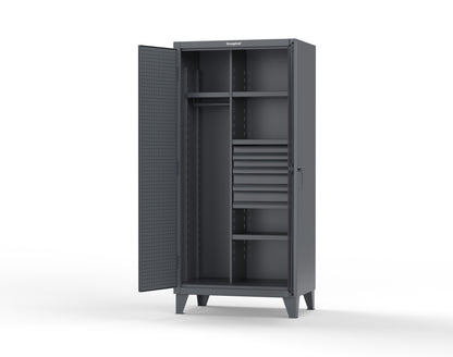 Extreme Duty 12 GA Uniform Cabinet with 4 Drawers, Pegboard, 4 Shelves - 36 In. W x 24 In. D x 78 In. H - 36-W-244-4DB-PB-7024