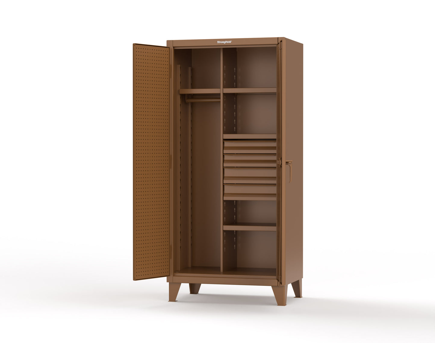 Extreme Duty 12 GA Uniform Cabinet with 4 Drawers, Pegboard, 4 Shelves - 36 In. W x 24 In. D x 78 In. H - 36-W-244-4DB-PB-8008