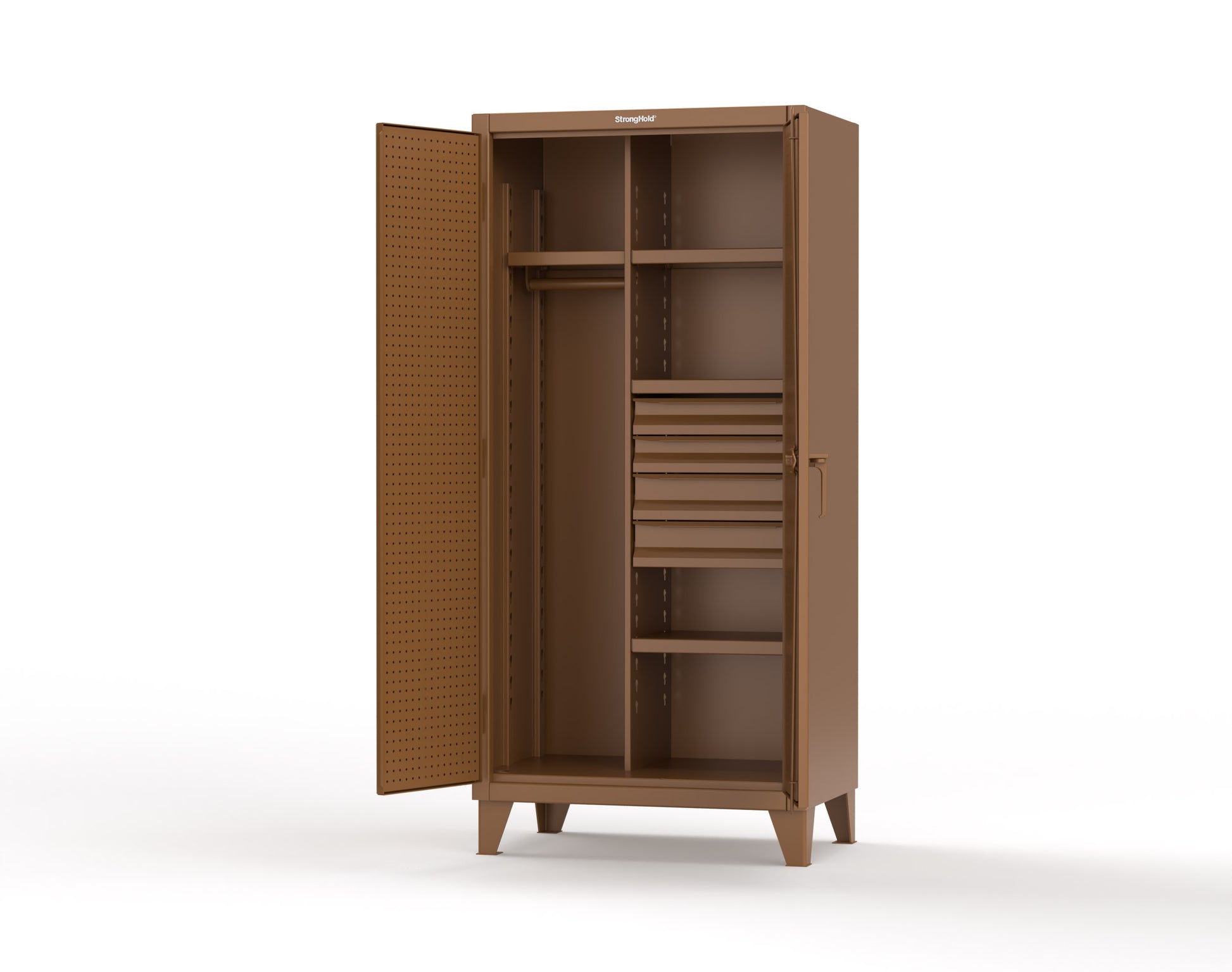 Extreme Duty 12 GA Uniform Cabinet with 4 Drawers, Pegboard, 4 Shelves - 36 In. W x 24 In. D x 78 In. H - 36-W-244-4DB-PB-8008