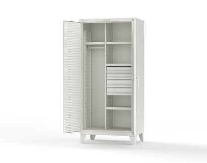 Extreme Duty 12 GA Uniform Cabinet with 4 Drawers, Pegboard, 4 Shelves - 36 In. W x 24 In. D x 78 In. H - 36-W-244-4DB-PB-9003