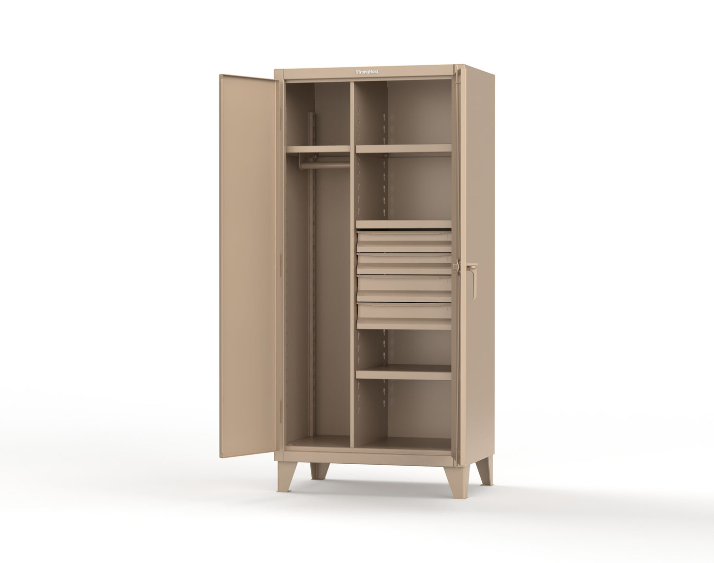 Extreme Duty 12 GA Uniform Cabinet with 4 Drawers, 4 Shelves - 36 In. W x 24 In. D x 78 In. H - 36-W-244-4DB-1019