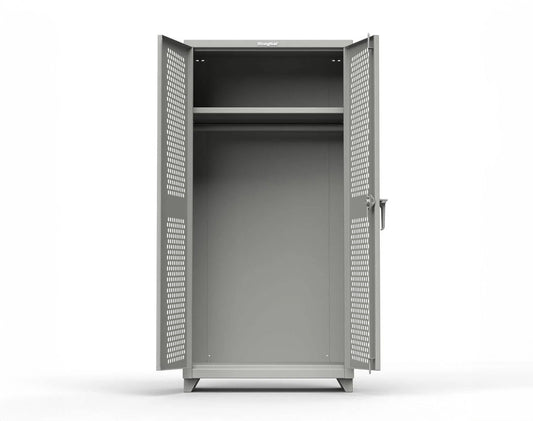 Extra Heavy Duty 14 GA Ventilated (Hex) Uniform Cabinet with Hanger Rod, 1 Shelf - 36 In. W x 24 In. D x 75 In. H