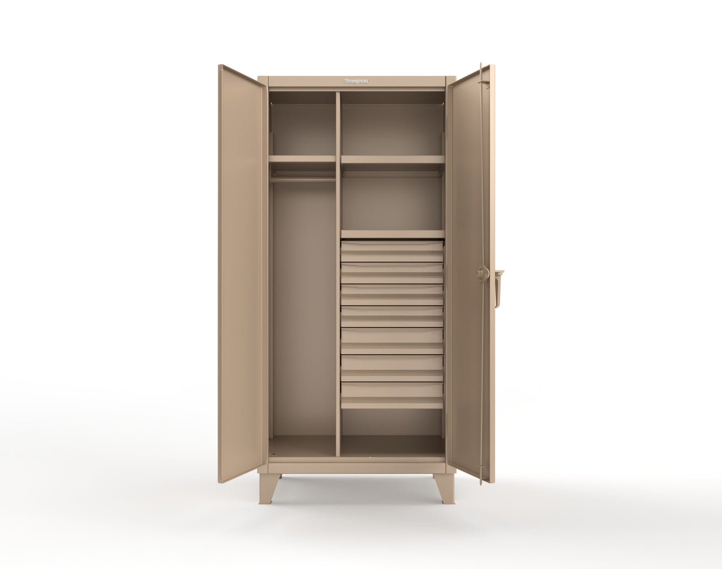 Extreme Duty 12 GA Uniform Cabinet with 7 Drawers, 3 Shelves - 36 In. W x 24 In. D x 78 In. H - 36-W-243-7DB-1019