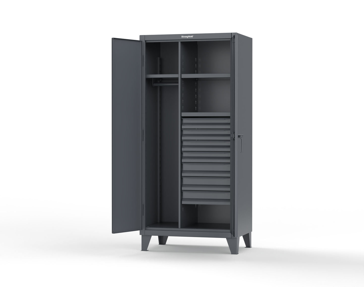 Extreme Duty 12 GA Uniform Cabinet with 7 Drawers, 3 Shelves - 36 In. W x 24 In. D x 78 In. H - 36-W-243-7DB-7024