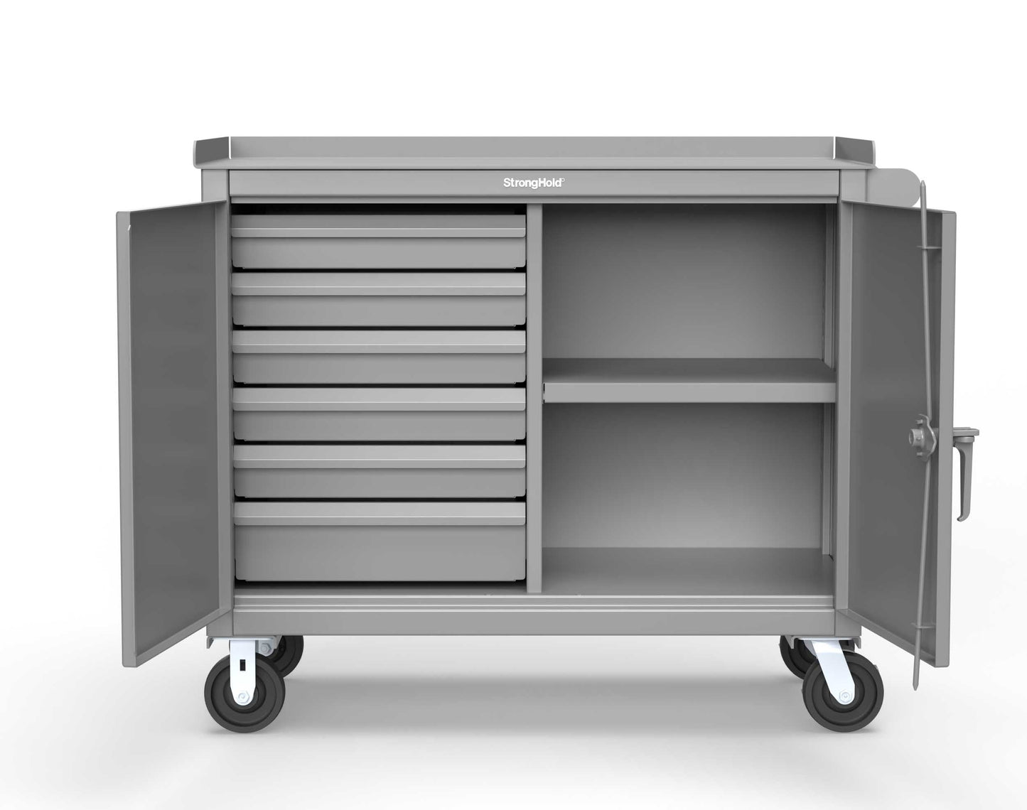 Extreme Duty 12 GA Mobile Tool Cart with 7 GA Steel Top, 6 Half-Width Drawers, 1 Shelf - 48 in. W x 24 in. D x 44 in. H