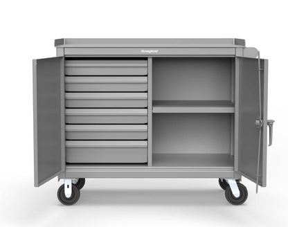 Extreme Duty 12 GA Mobile Tool Cart with 7 GA Steel Top, 6 Half-Width Drawers, 1 Shelf - 48 in. W x 24 in. D x 44 in. H