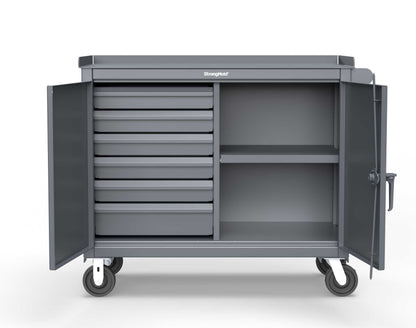 Extreme Duty 12 GA Mobile Tool Cart with 7 GA Steel Top, 6 Half-Width Drawers, 1 Shelf - 48 in. W x 24 in. D x 44 in. H