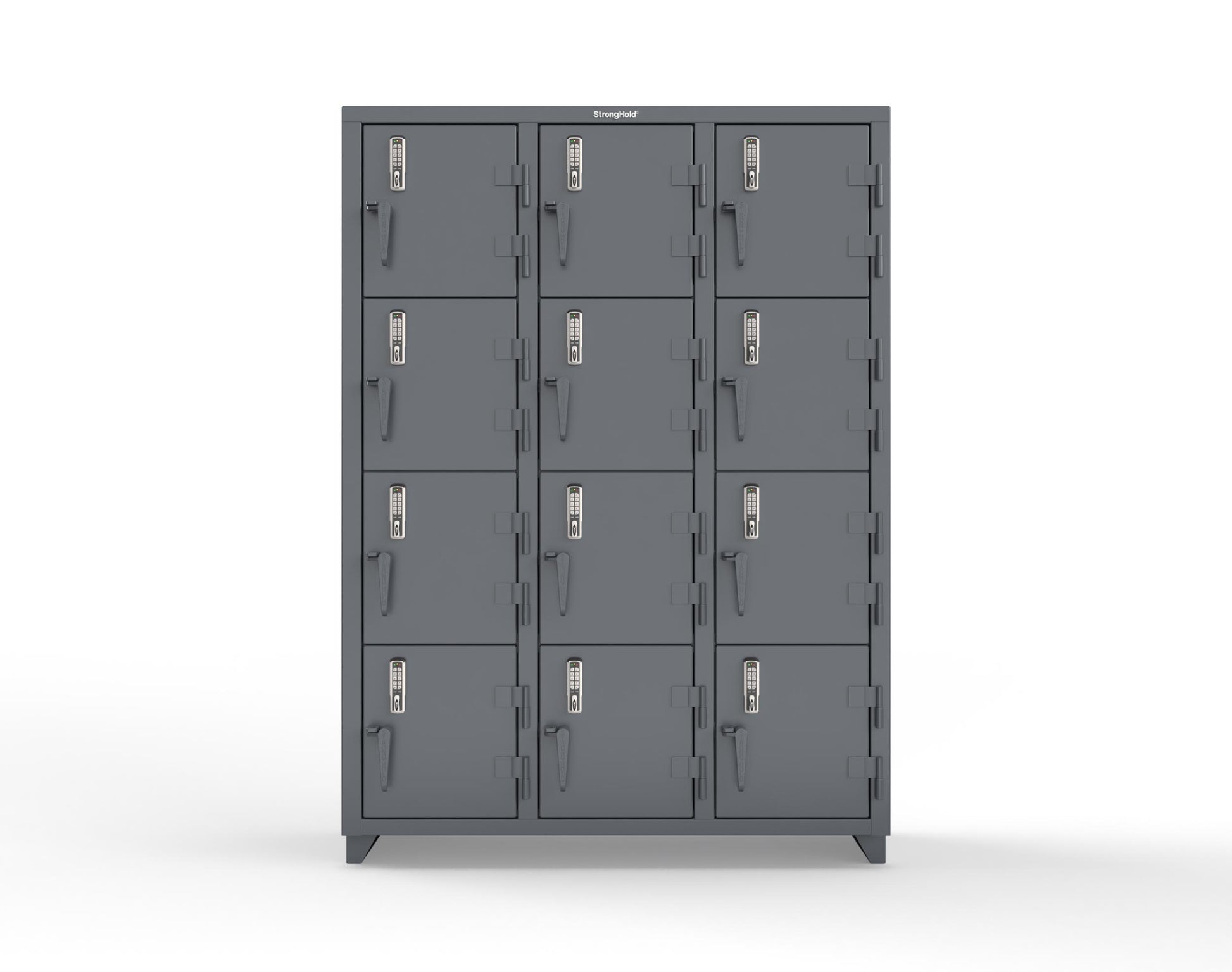 Extra Heavy Duty 14 GA 4-Tier Locker with Keyless Entry Lock, 12 Compartments – 54 in. W x 18 in. D x 75 in. H - 4.66-12D-18-4T-EK-L-7024
