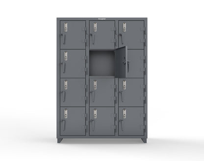 Extra Heavy Duty 14 GA 4-Tier Locker with Keyless Entry Lock, 12 Compartments – 54 in. W x 18 in. D x 75 in. H - 4.66-12D-18-4T-EK-L-7024