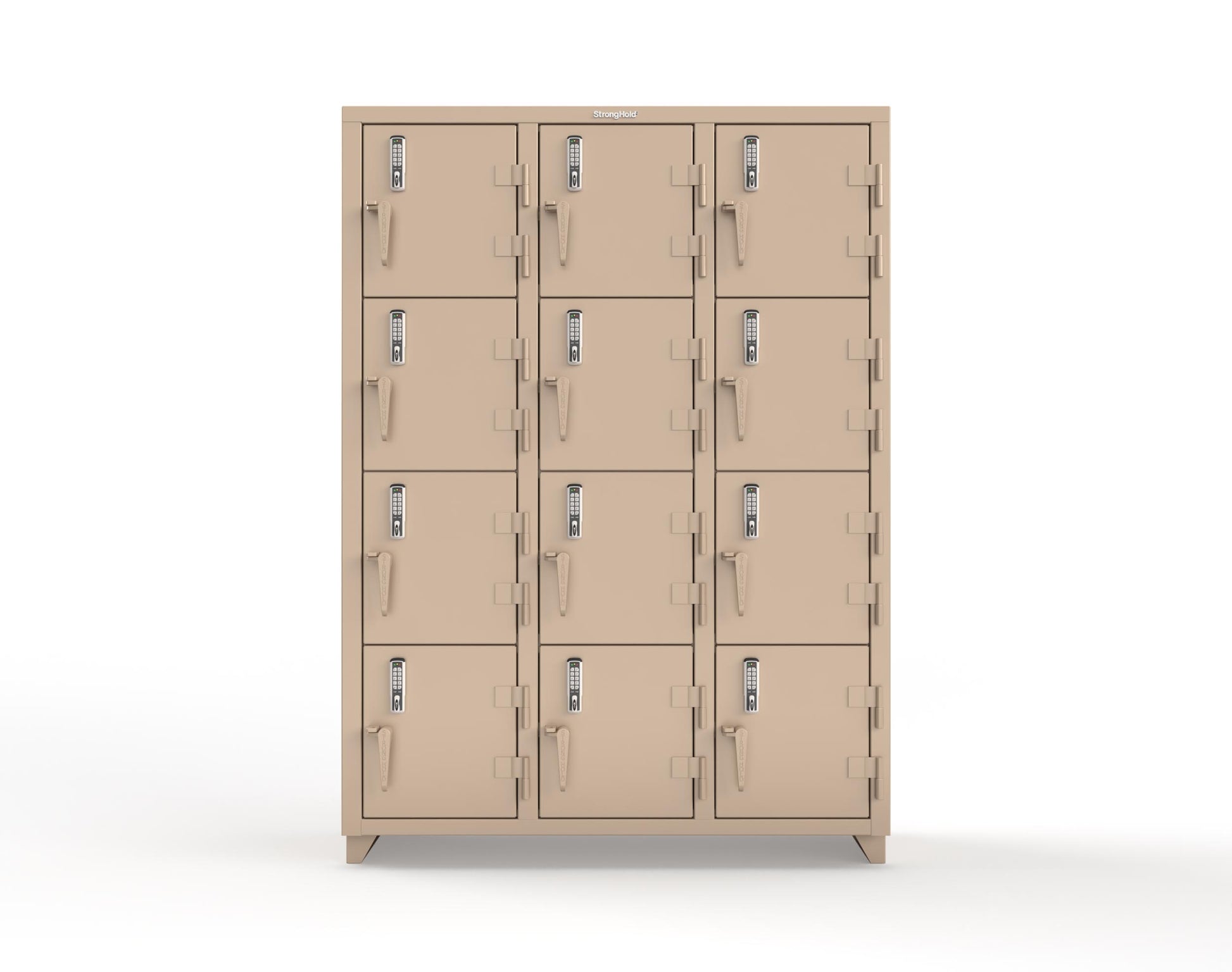 Extra Heavy Duty 14 GA 4-Tier Locker with Keyless Entry Lock, 12 Compartments – 54 in. W x 18 in. D x 75 in. H - 4.66-12D-18-4T-EK-L-1019
