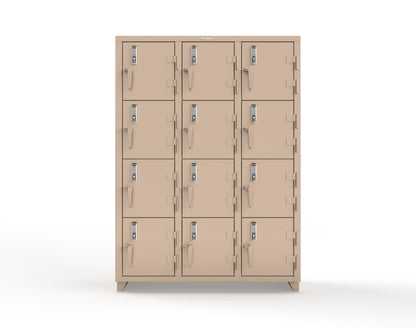 Extra Heavy Duty 14 GA 4-Tier Locker with Keyless Entry Lock, 12 Compartments – 54 in. W x 18 in. D x 75 in. H - 4.66-12D-18-4T-EK-L-1019