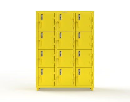 Extra Heavy Duty 14 GA 4-Tier Locker with Keyless Entry Lock, 12 Compartments – 54 in. W x 18 in. D x 75 in. H - 4.66-12D-18-4T-EK-L-1021