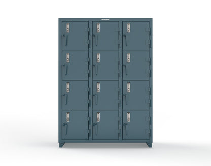 Extra Heavy Duty 14 GA 4-Tier Locker with Keyless Entry Lock, 12 Compartments – 54 in. W x 18 in. D x 75 in. H - 4.66-12D-18-4T-EK-L-5001
