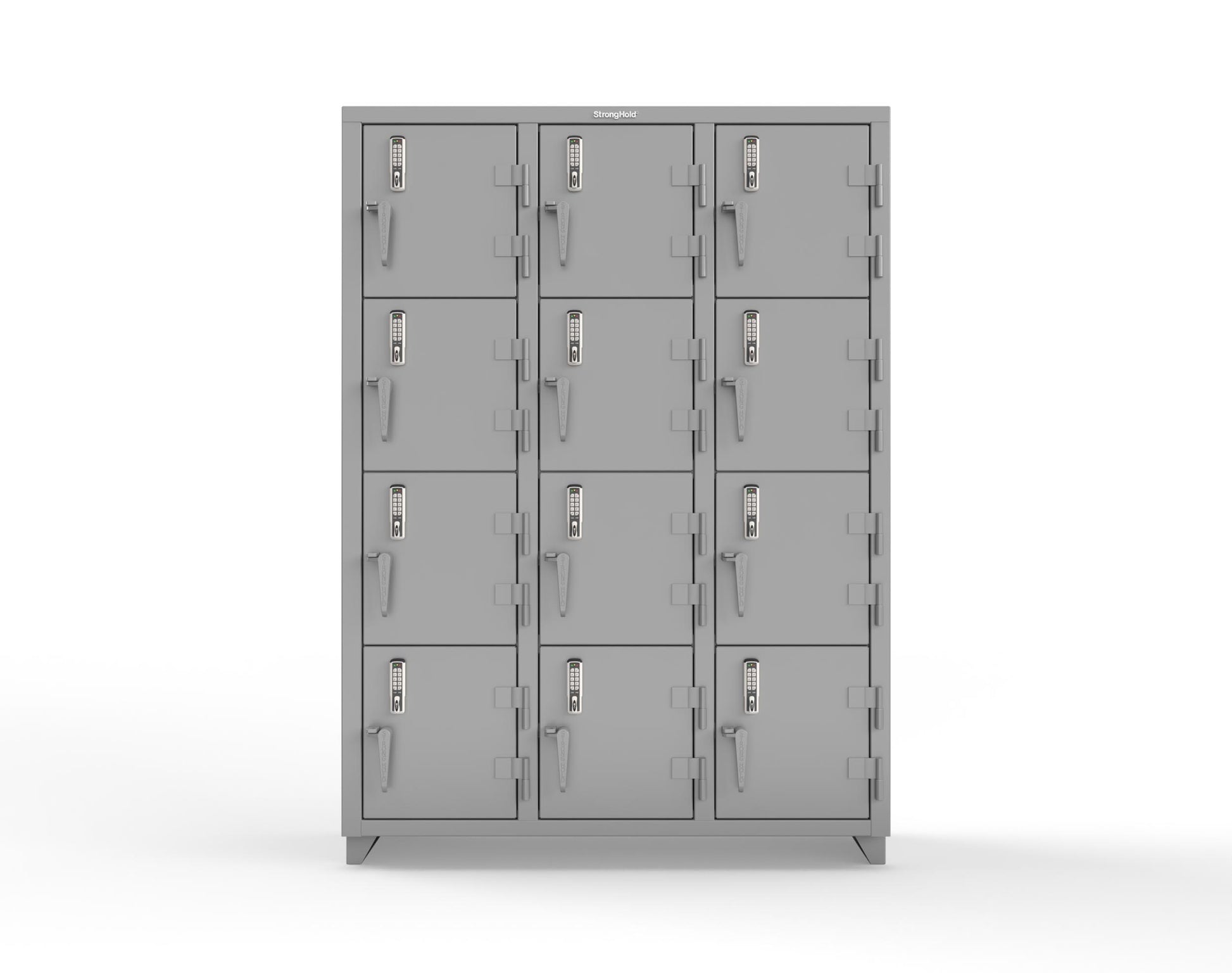 Extra Heavy Duty 14 GA 4-Tier Locker with Keyless Entry Lock, 12 Compartments – 54 in. W x 18 in. D x 75 in. H - 4.66-12D-18-4T-EK-L-7037