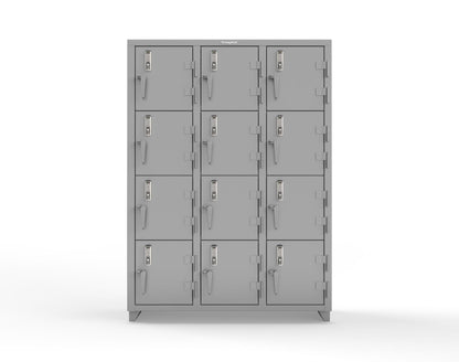 Extra Heavy Duty 14 GA 4-Tier Locker with Keyless Entry Lock, 12 Compartments – 54 in. W x 18 in. D x 75 in. H - 4.66-12D-18-4T-EK-L-7037