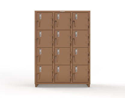Extra Heavy Duty 14 GA 4-Tier Locker with Keyless Entry Lock, 12 Compartments – 54 in. W x 18 in. D x 75 in. H - 4.66-12D-18-4T-EK-L-8008
