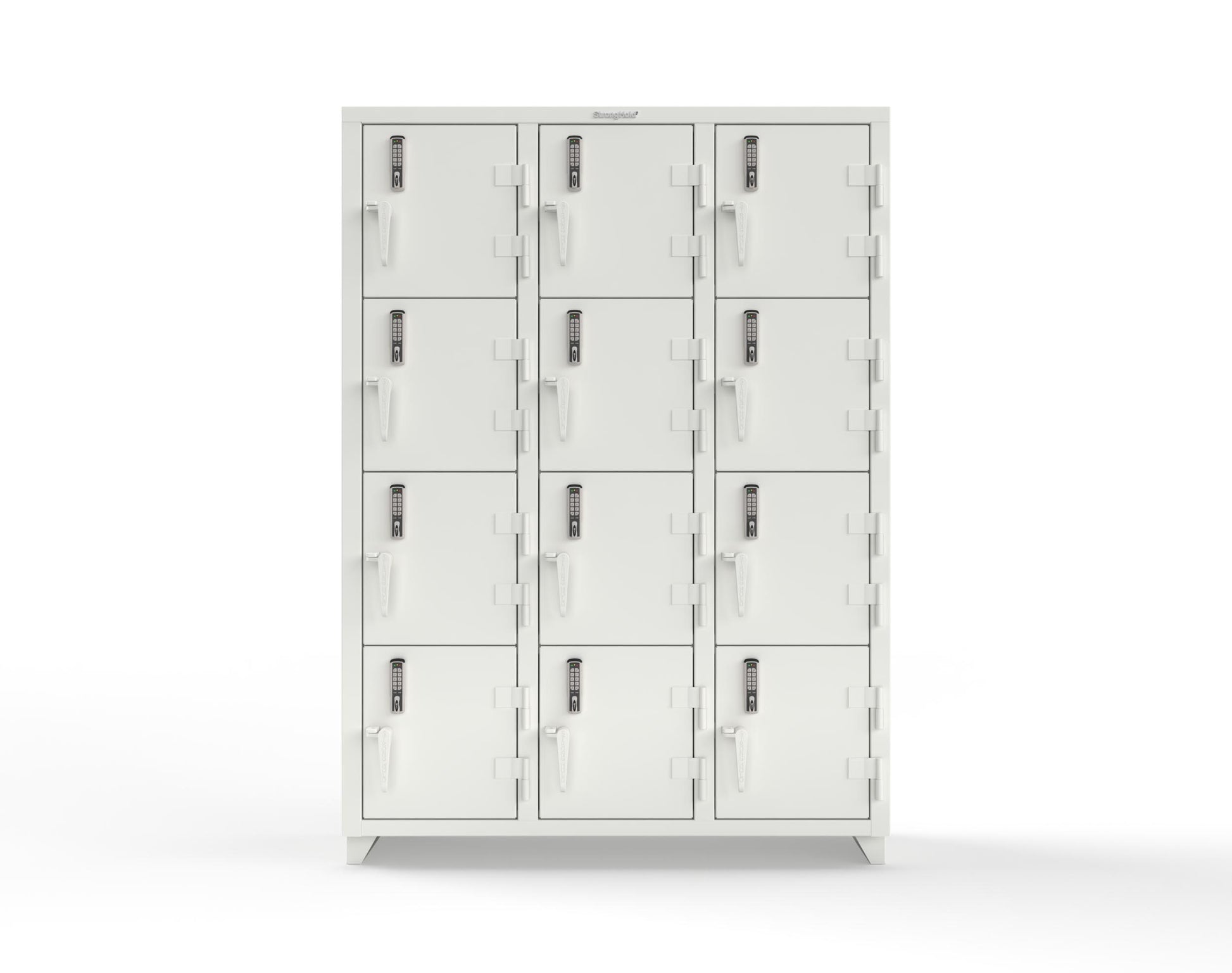 Extra Heavy Duty 14 GA 4-Tier Locker with Keyless Entry Lock, 12 Compartments – 54 in. W x 18 in. D x 75 in. H - 4.66-12D-18-4T-EK-L-9003
