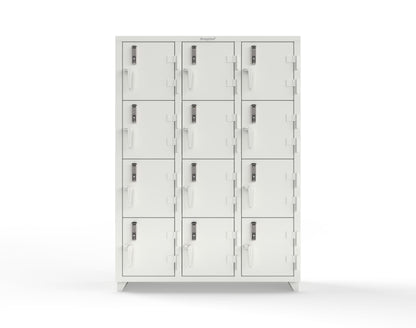 Extra Heavy Duty 14 GA 4-Tier Locker with Keyless Entry Lock, 12 Compartments – 54 in. W x 18 in. D x 75 in. H - 4.66-12D-18-4T-EK-L-9003