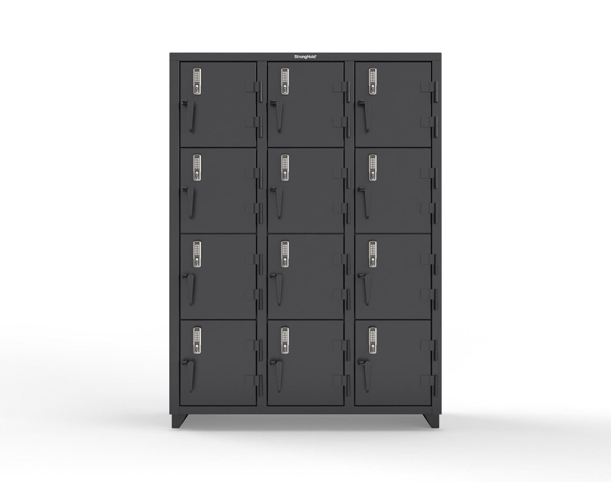 Extra Heavy Duty 14 GA 4-Tier Locker with Keyless Entry Lock, 12 Compartments – 54 in. W x 18 in. D x 75 in. H - 4.66-12D-18-4T-EK-L-9005