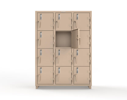 Extra Heavy Duty 14 GA 4-Tier Locker with Keyless Entry Lock, 12 Compartments – 54 in. W x 18 in. D x 75 in. H - 4.66-12D-18-4T-EK-L-1019