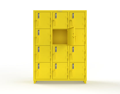 Extra Heavy Duty 14 GA 4-Tier Locker with Keyless Entry Lock, 12 Compartments – 54 in. W x 18 in. D x 75 in. H - 4.66-12D-18-4T-EK-L-1021